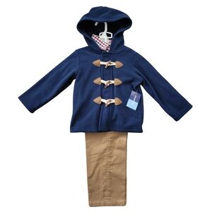 4T Boy Clothing Set 3 Piece Jacket Plaid Shirt Corduroy Pants Blue Tan Preppy